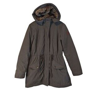 Hollister Jacket Womens Medium Olive Green Parka Coat Faux Fur Hood Quilted